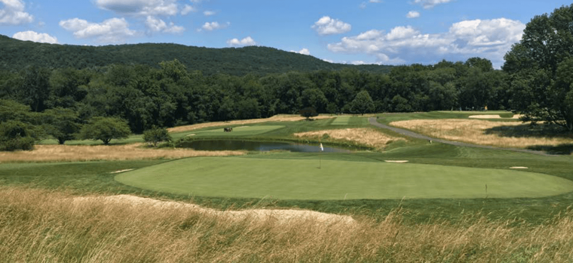 Golf course with pond