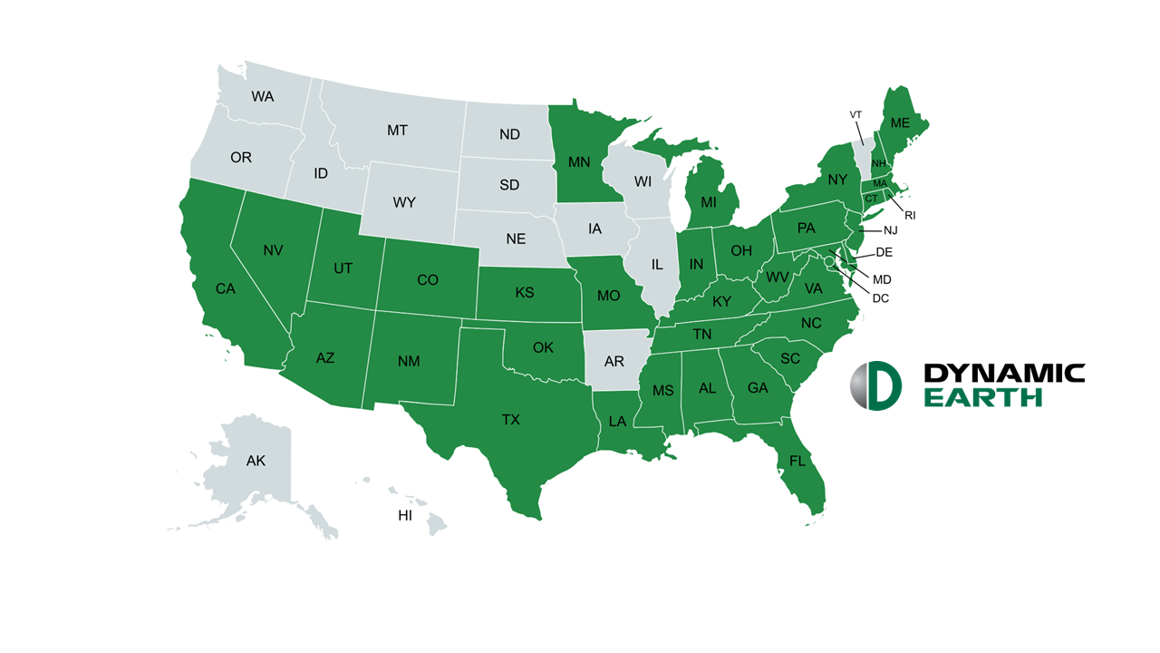 Map of Dynamic Earth project locations across the United States